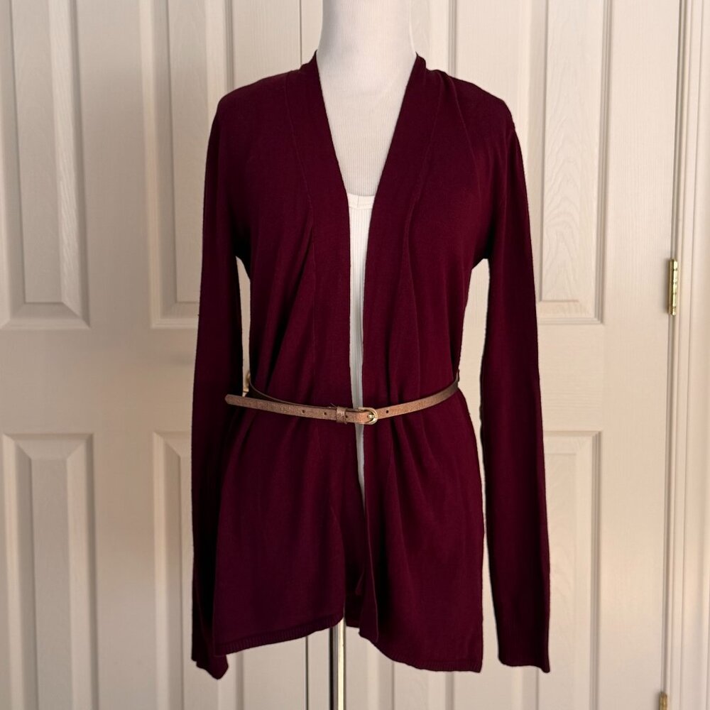 The Limited Women's Belted Cardigan w/ Elbow Patches | Maroon | Small
